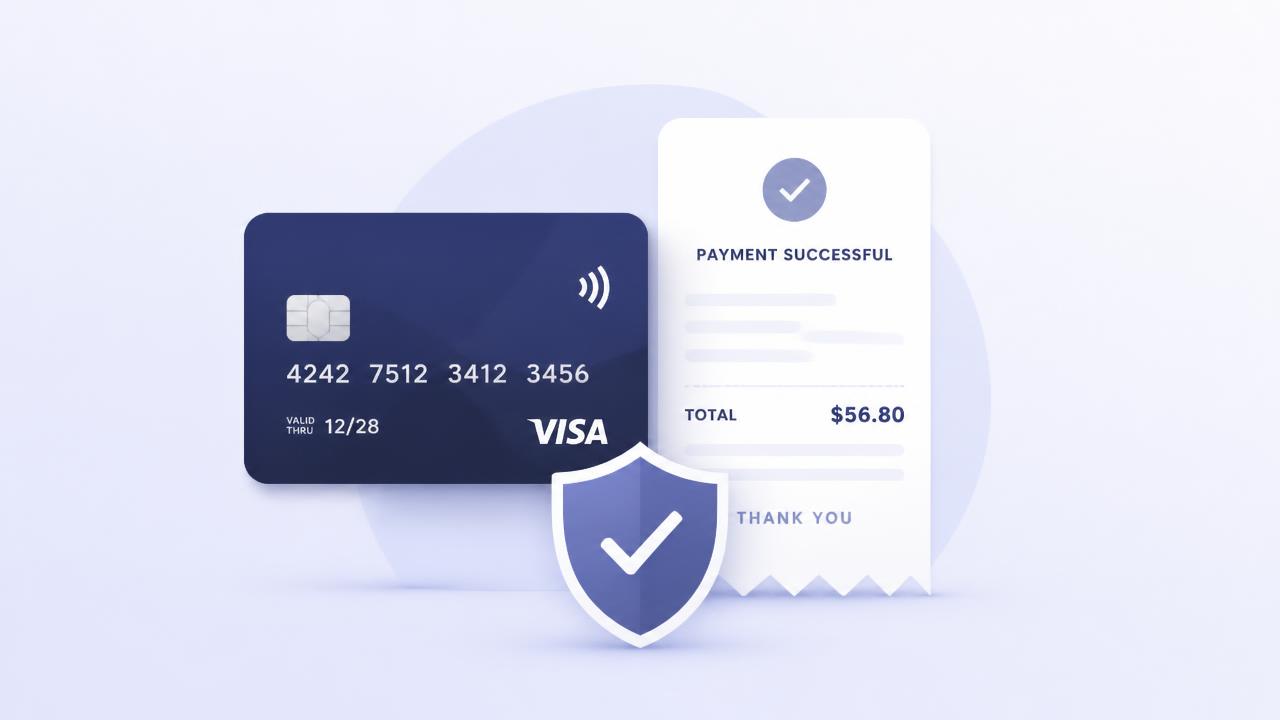 Illustration of a secure card payment with a verified receipt